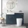 Harper Navy Blue Combination Vanity Basin and Boston Toilet 1200mm - Brushed Brass Accents - Left Handed