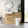 Sicily Fluted Country Oak Combination Vanity Basin and Aruba Toilet 1200mm - Black Accents