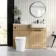 Sicily Fluted Country Oak Combination Vanity Basin and Tucson Toilet 1200mm - Black Accents - Right Handed