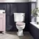 Hudson Traditional Close Coupled Toilet With Cashmere Pink Wooden Seat - Brushed Brass Lever