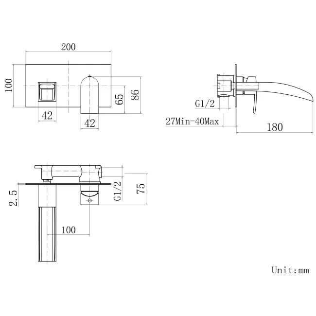 Eden Chrome Waterfall Wall Mounted Basin Mixer Tap