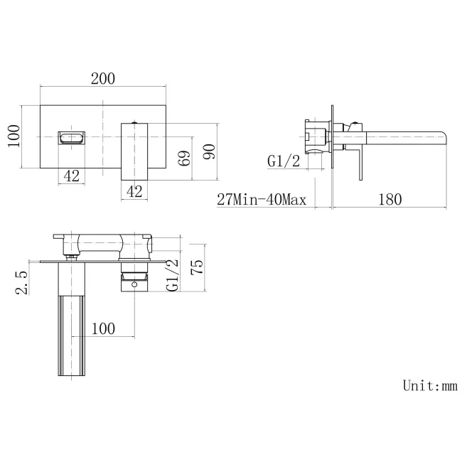 Avon Chrome Waterfall Wall Mounted Basin Mixer Tap