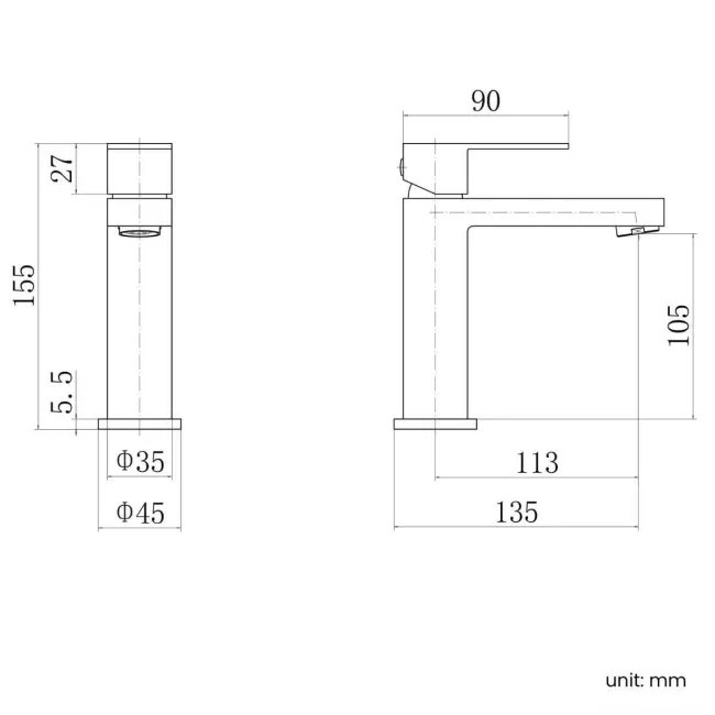 Lea Matt Black Cloakroom Basin Mixer Tap