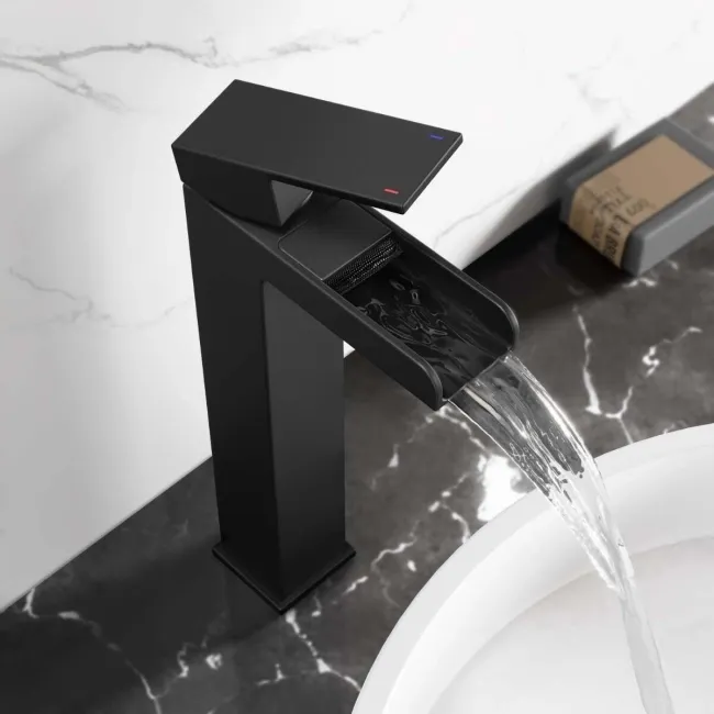 Avon Matt Black Waterfall High Rise Basin Mixer Tap