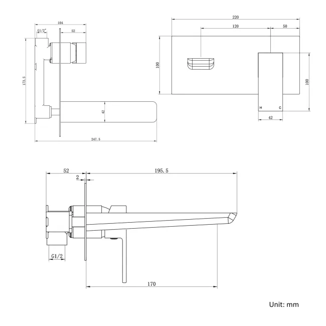 Soar Brushed Brass Wall Mounted Basin Mixer Tap
