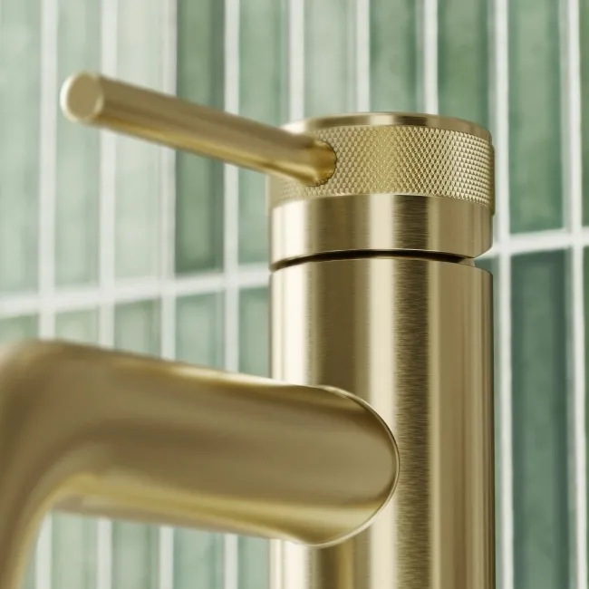 Medway Brushed Brass Basin Mixer Tap with Knurled Detailing