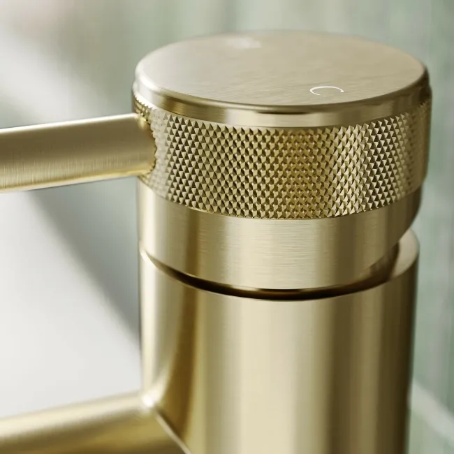 Medway Brushed Brass High Rise Basin Mixer Tap with Knurled Detailing