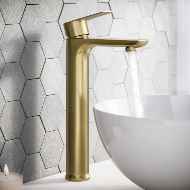 Glen Brushed Brass High Rise Basin Mixer Tap