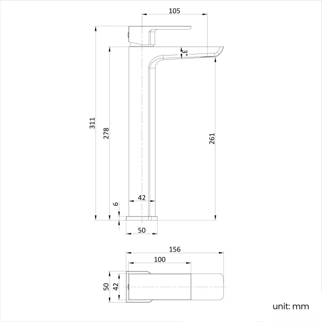 Ribble Matt Black High Rise Basin Mixer Tap