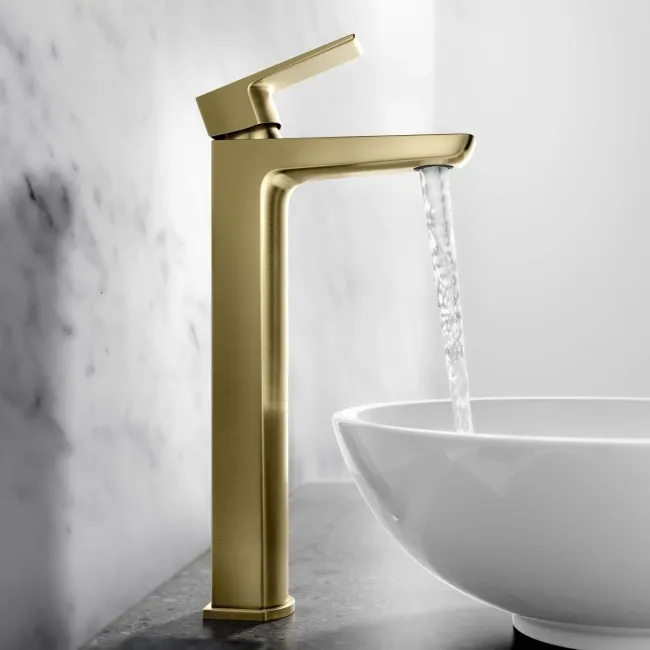 Ribble Brushed Brass High Rise Basin Mixer Tap