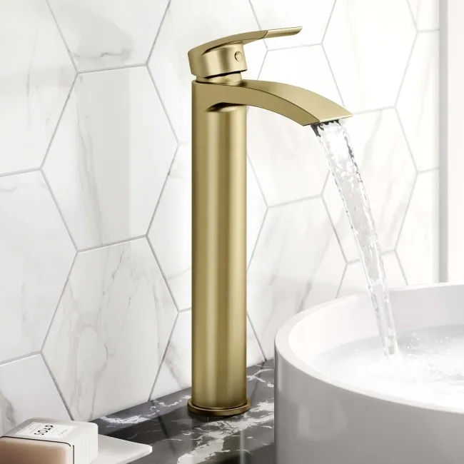 Spey Brushed Brass High Rise Basin Mixer Tap