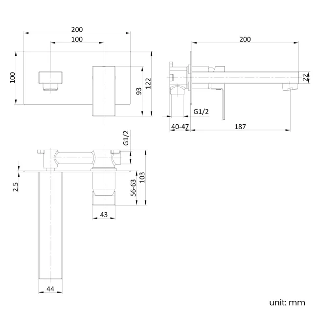 Tamar Brushed Brass Wall Mounted Basin Mixer Tap