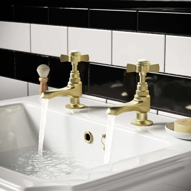 Nairn Traditional Brushed Brass Hot & Cold Basin Taps