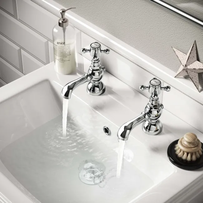 Tweed Traditional Chrome Hot & Cold Basin Taps