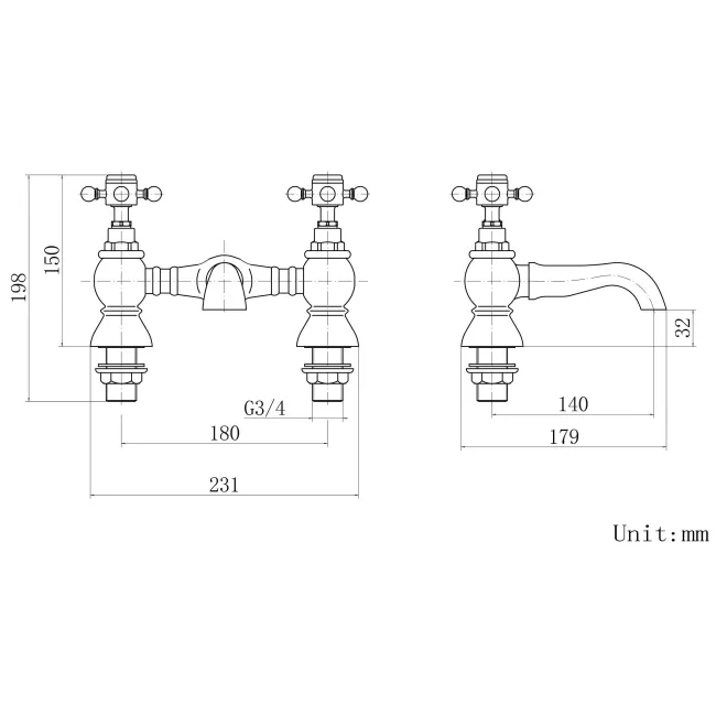 Thames Traditional Chrome Bath Filler
