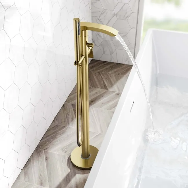 Severn Brushed Brass Freestanding Bath Shower Mixer Tap