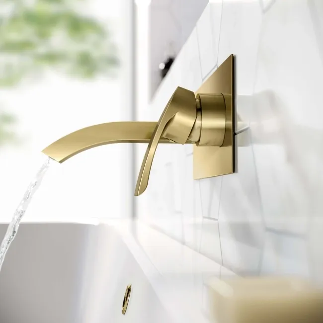Severn Brushed Brass Wall Mounted Basin Mixer Tap