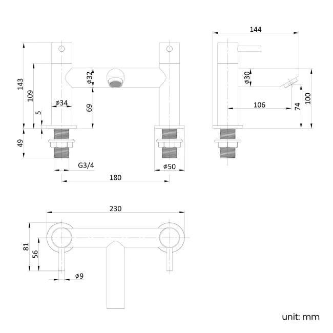 Wye Brushed Brass Bath Filler