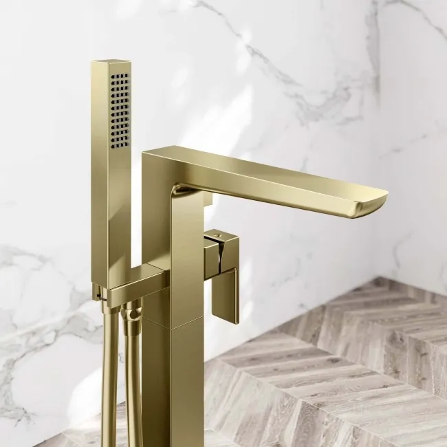 Ribble Brushed Brass Freestanding Bath Shower Mixer Tap