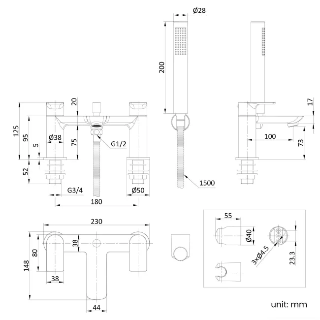 Lusk Chrome Bath Filler & Handheld Shower