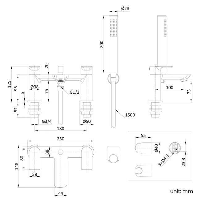 Lusk Matt Black Bath Filler & Handheld Shower