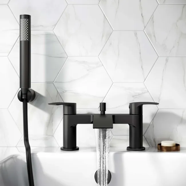 Spey Matt Black Bath Filler & Handheld Shower