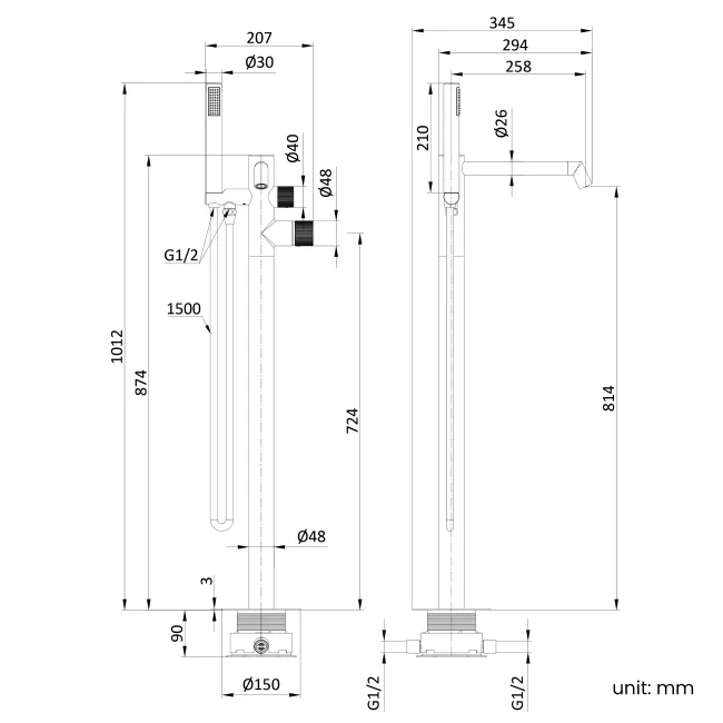 Ennis Brushed Brass Freestanding Bath Shower Mixer Tap with Knurled Detailing