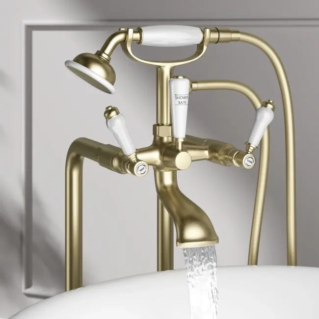 Beauly Brushed Brass Freestanding Bath Shower Mixer Tap
