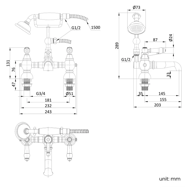 Beauly Traditional Chrome Bath Shower Mixer Tap