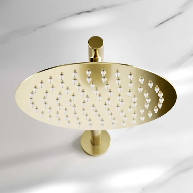 Ballina Premium Brushed Brass Round Thermostatic Shower Set - 200mm Head & Hand Shower