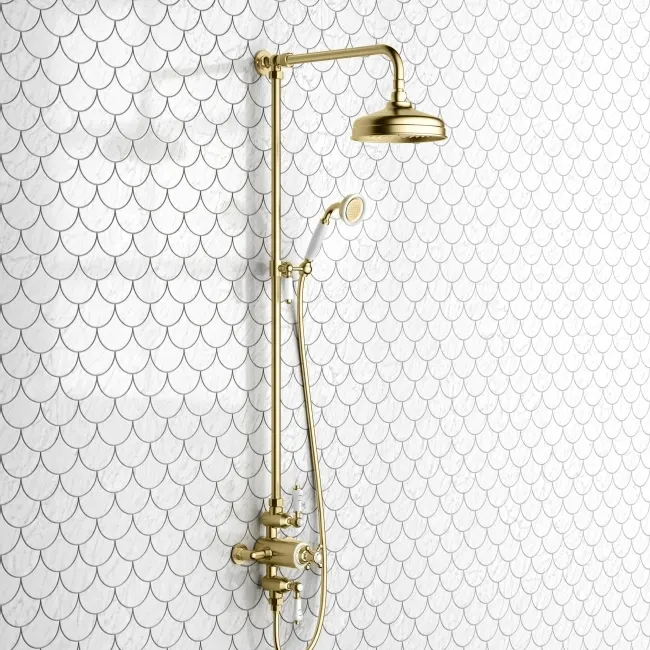 Shannon Brushed Brass Traditional Thermostatic Shower Set with Hand Shower