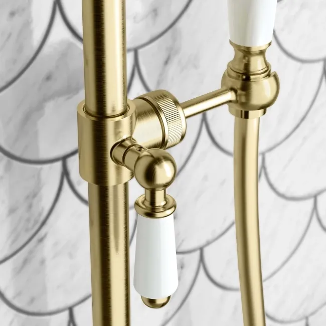 Shannon Brushed Brass Traditional Thermostatic Shower Set with Hand Shower