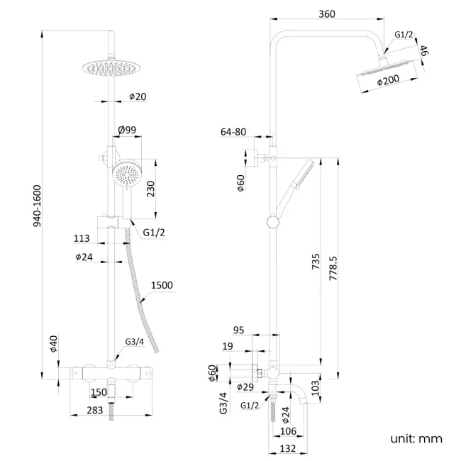Doon Round Chrome Thermostatic Bath Filler Shower Set