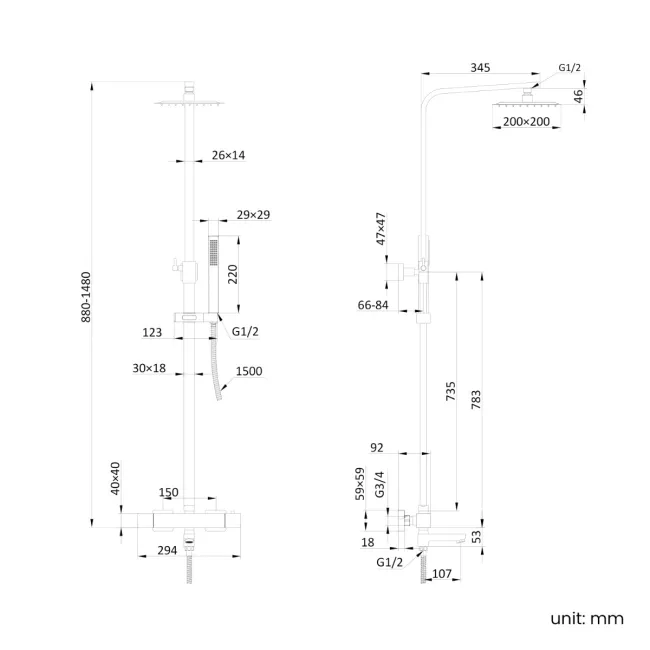 Skye Square Chrome Thermostatic Bath Filler Shower Set