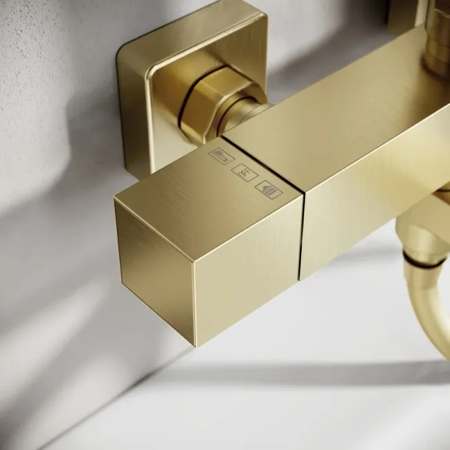 Skye Square Brushed Brass Thermostatic Bath Filler Shower Set
