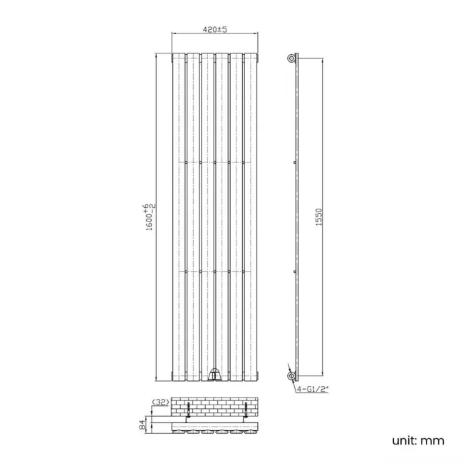 Faro Chrome Single Flat Panel Vertical Radiator 1600x420mm