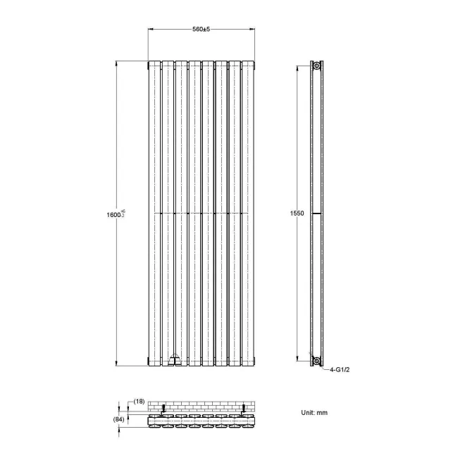 Faro White Double Flat Panel Vertical Radiator 1600x560mm