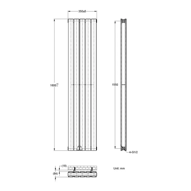 Faro Anthracite Double Flat Panel Vertical Radiator 1600x350mm