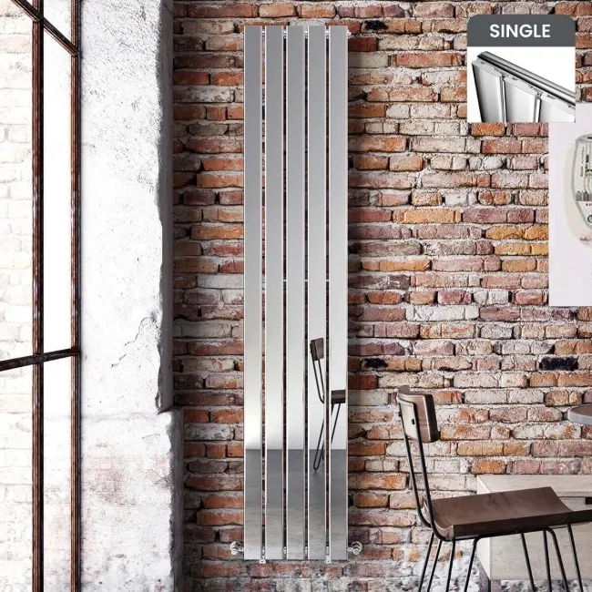 Faro Chrome Single Flat Panel Vertical Radiator 1800x350mm