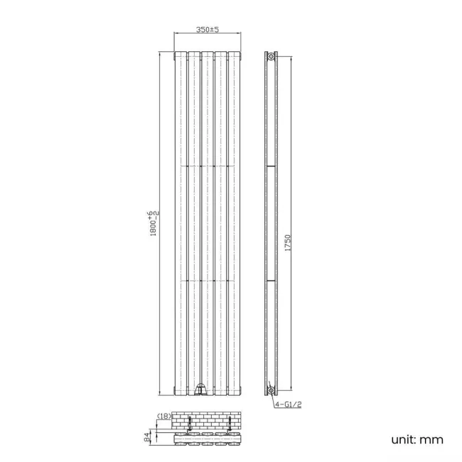 Faro Anthracite Double Flat Panel Vertical Radiator 1800x350mm