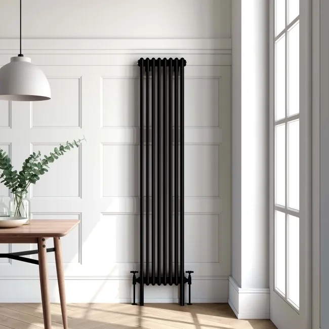 Athens Matt Black Triple Column Vertical Traditional Radiator 1800x380mm