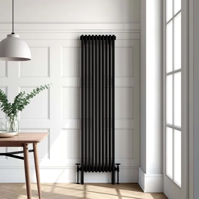 Athens Matt Black Triple Column Vertical Traditional Radiator 1800x470mm