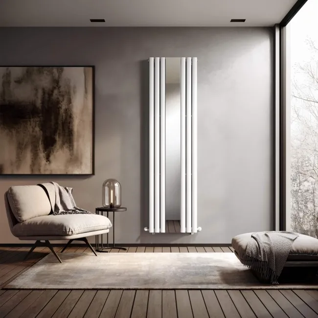 Marseille White Double Vertical Mirror Radiator 1800x500mm