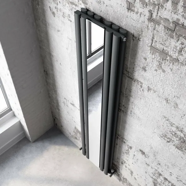 Marseille Anthracite Double Vertical Mirror Radiator 1800x380mm