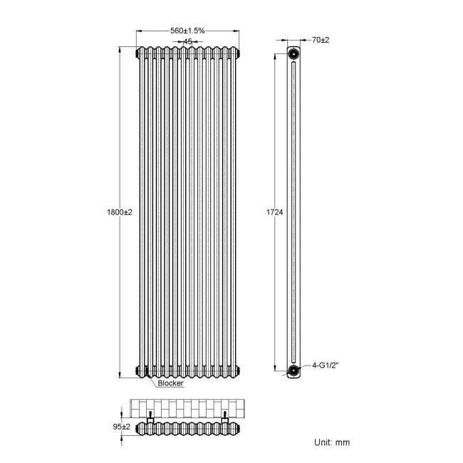 Athens Raw Metal Double Column Vertical Traditional Radiator 1800x560mm
