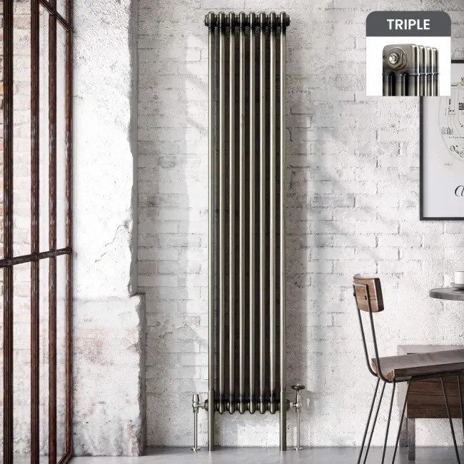 Athens Raw Metal Triple Column Vertical Traditional Radiator 1800x380mm