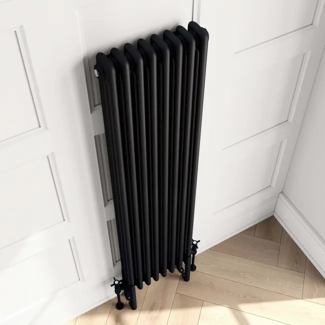 Athens Matt Black Triple Column Vertical Traditional Radiator 1500x380mm