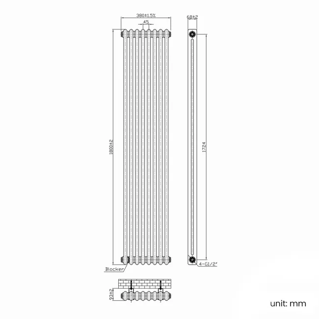Athens Inky Blue Double Column Vertical Traditional Radiator 1800x380mm
