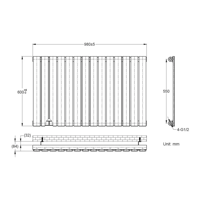 Faro Anthracite Single Flat Panel Horizontal Radiator 600x980mm