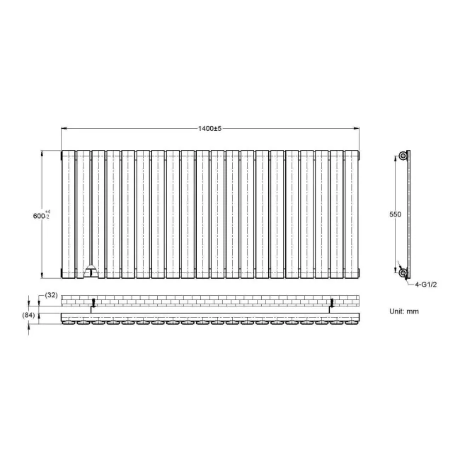 Faro Anthracite Single Flat Panel Horizontal Radiator 600x1400mm